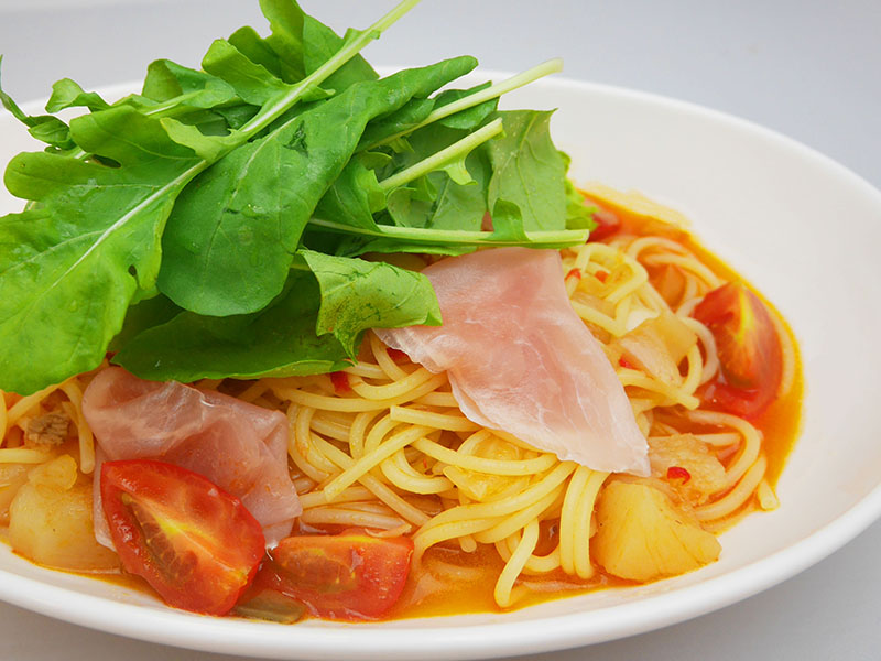 いろどり野菜と生ハムのスープスパゲティ